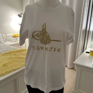 TURKEY T SHIRT NWOT SIZE SMALL GOLD METALLIC EMBROIDERY